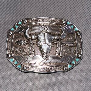Silver and Turquoise Western Belt Buckle
